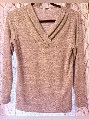 zeagoo Light Taupe V-Neck Button Pullover Sweater